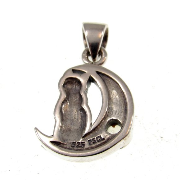 Solid 925 Sterling Silver Celtic Crescent Moon Cat Pendant Amethyst or Moonstone - Picture 11 of 11